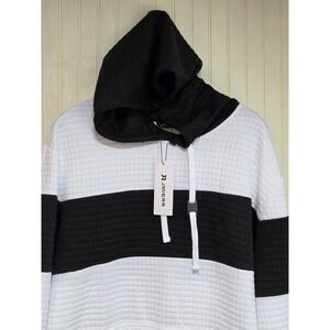 JMIERR Hoodie Mens 2XL White Black Stripe Textured Pullover Sweatshirt Knit